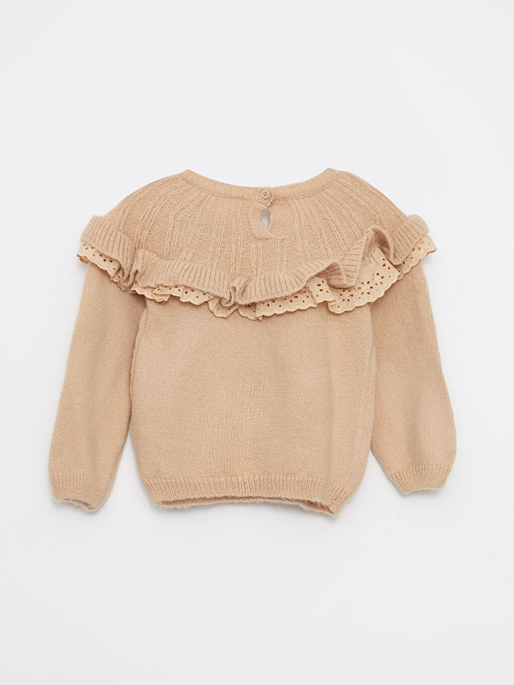 Bej Bisiklet Yaka Uzun Kollu Kız Bebek Triko Kazak-1