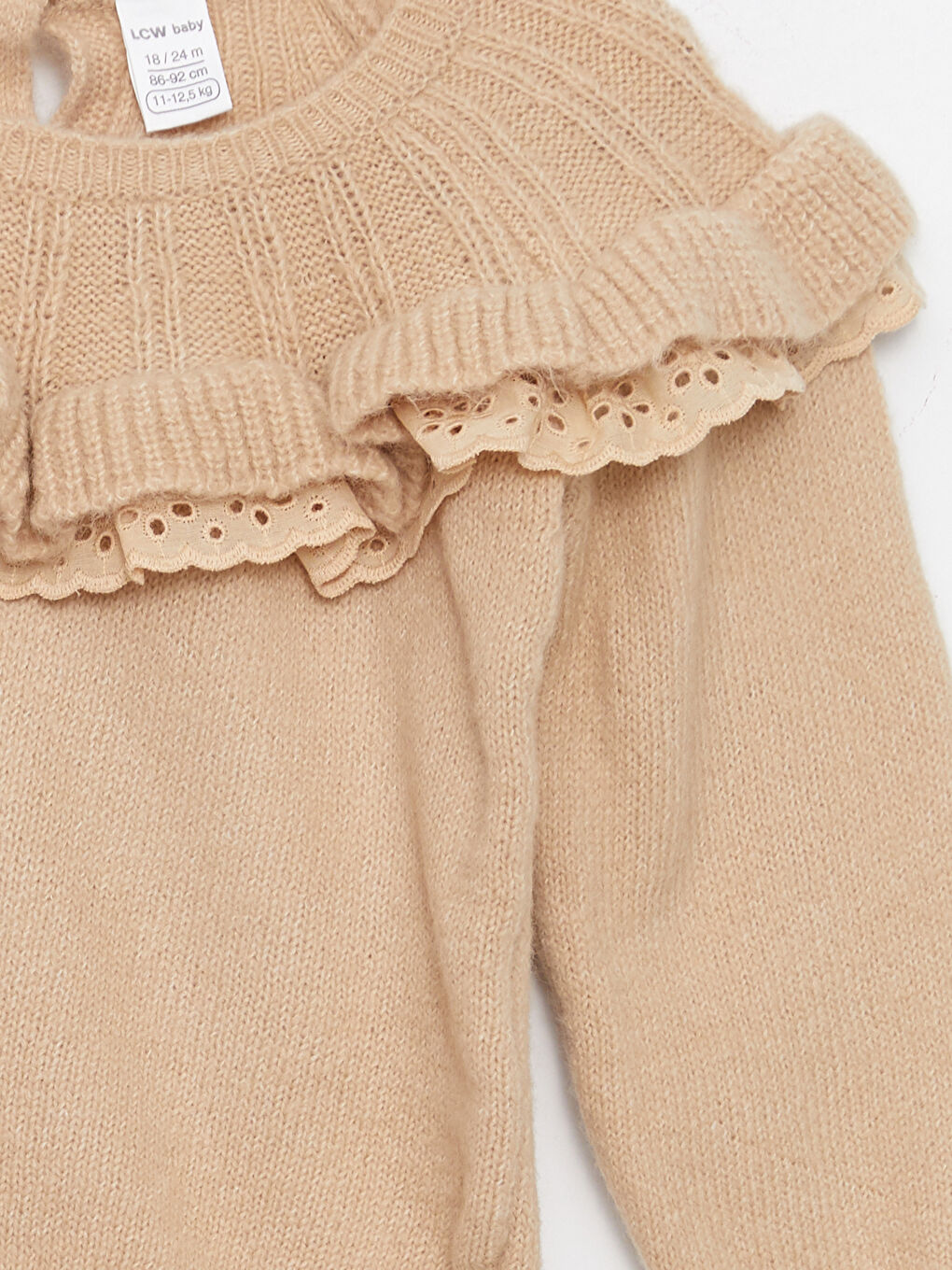 Bej Bisiklet Yaka Uzun Kollu Kız Bebek Triko Kazak-2