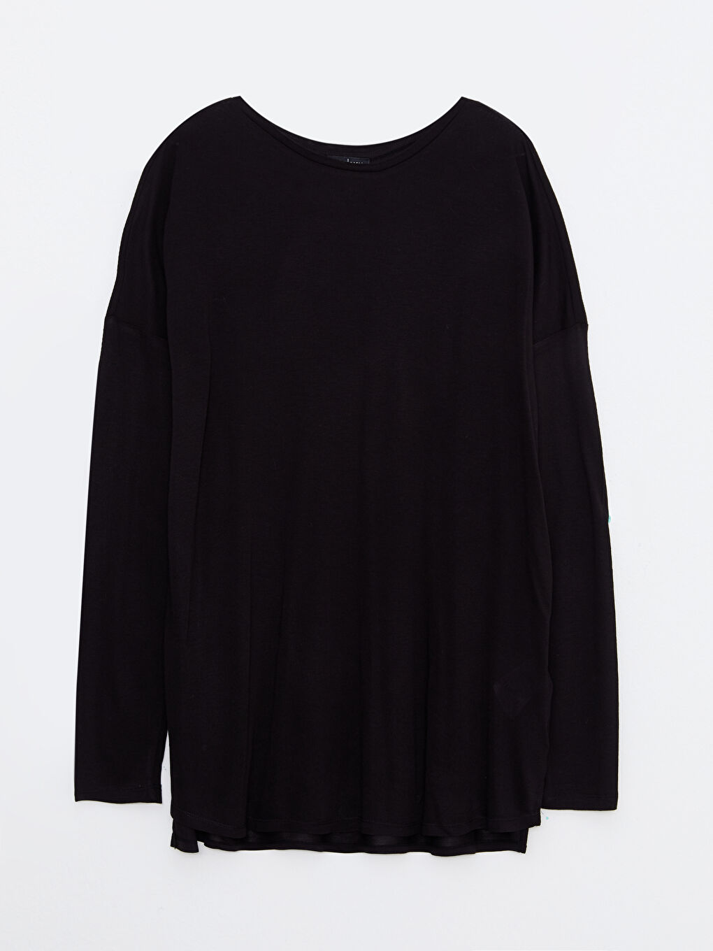 Siyah Bisiklet Yaka Düz Uzun Kollu Viskon Kadın Tişört-5