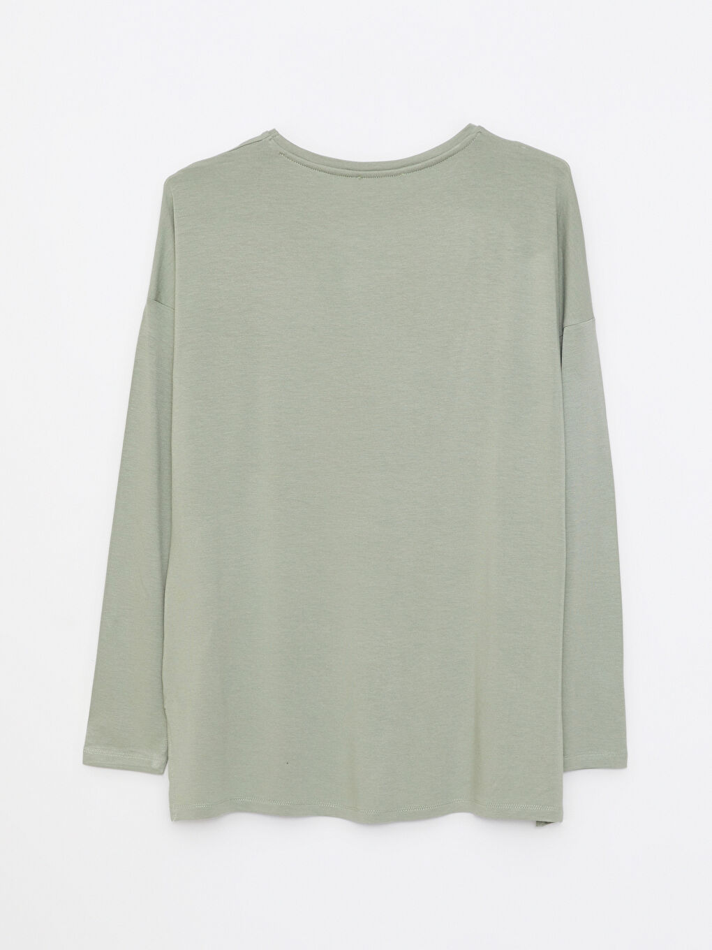 Yeşil Bisiklet Yaka Düz Uzun Kollu Viskon Kadın Tişört-8