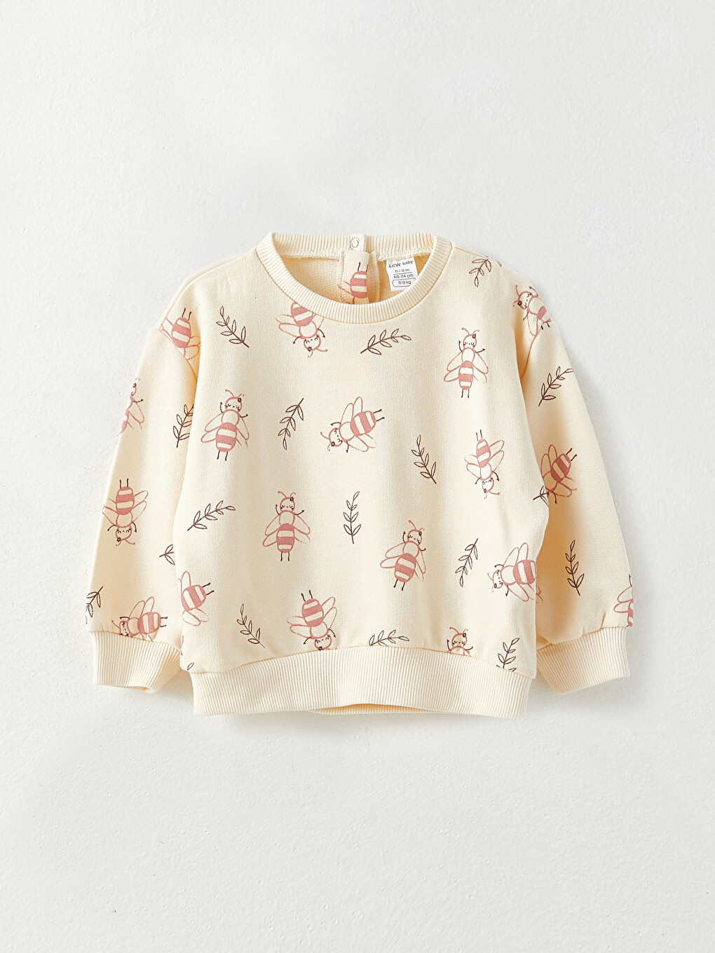 Ekru Bisiklet Yaka Uzun Kollu Baskılı Organik Pamuklu Kız Bebek Sweatshirt ve Tayt 2'li Takım-1