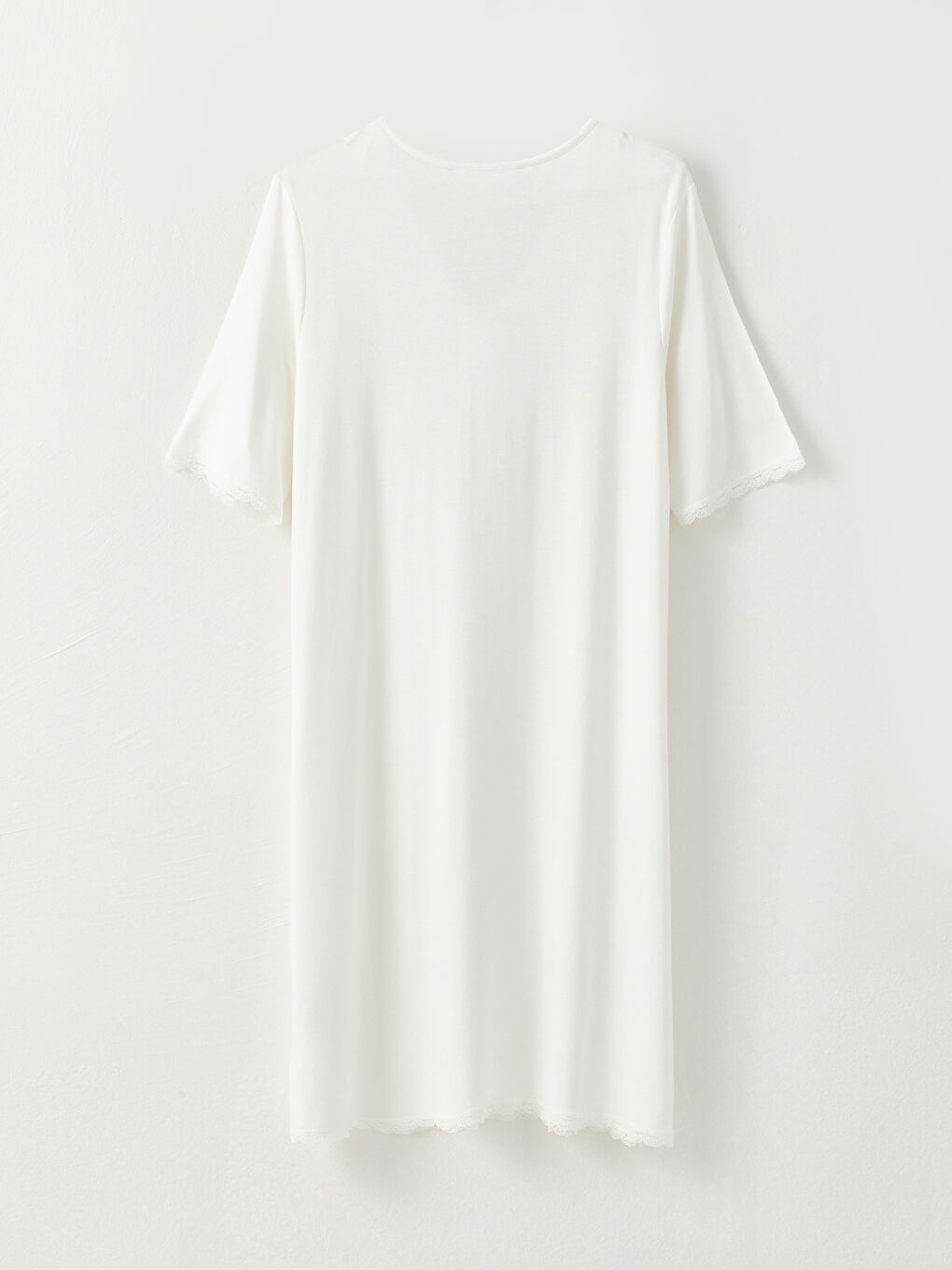 Ekru V Yaka Nakışlı Kısa Kollu Hamile Gecelik-5