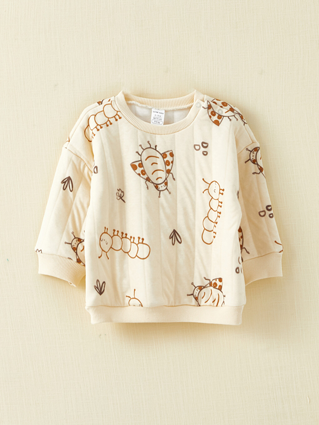 Ekru Bisiklet Yaka Uzun Kollu Baskılı Organik Pamuklu Erkek Bebek Sweatshirt ve Pantolon 2'li Takım-1