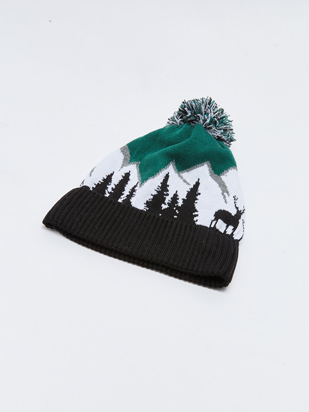 Karışık Ponpon Detaylı Desenli Erkek Bere-1