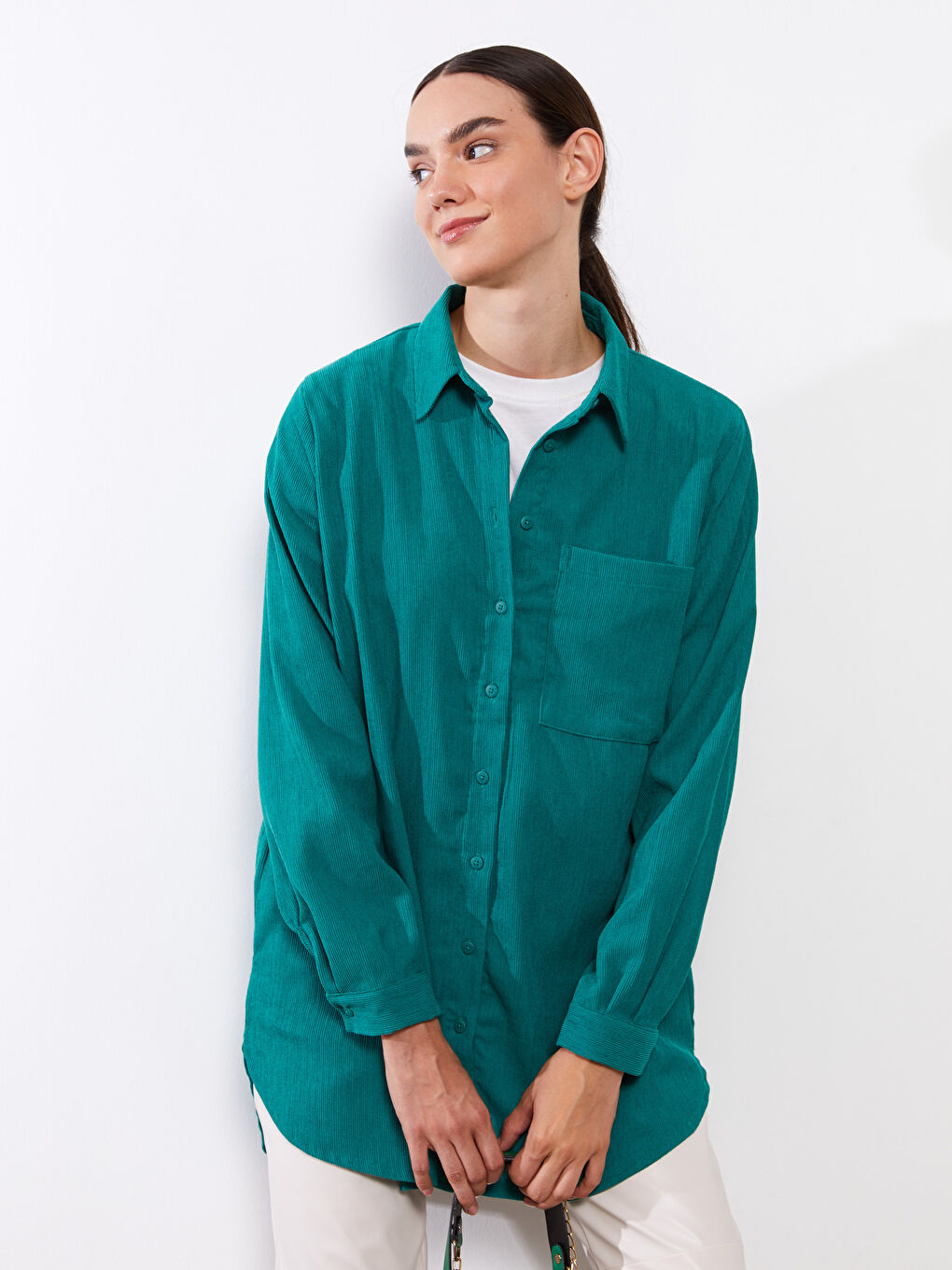 Yeşil Kadife Kadın Gömlek Tunik