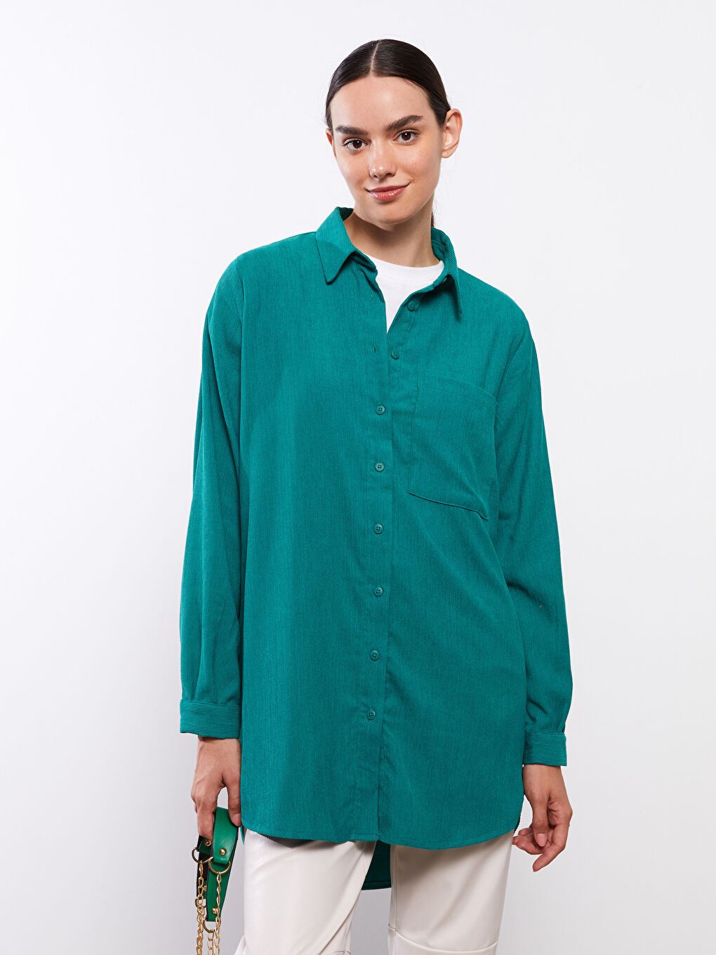 Yeşil Kadife Kadın Gömlek Tunik-2