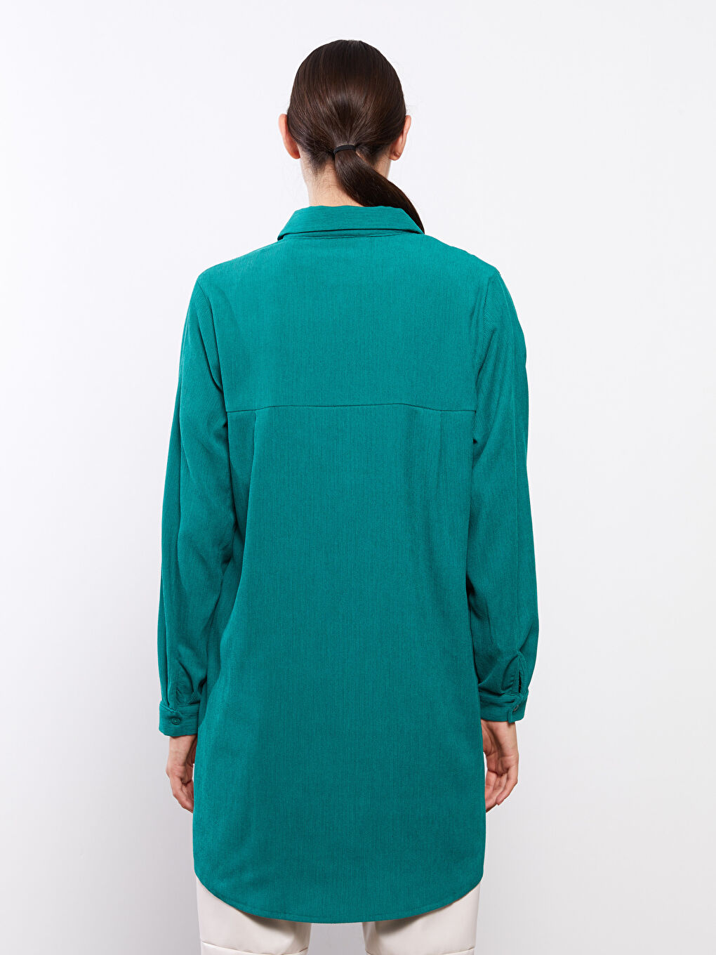 Yeşil Kadife Kadın Gömlek Tunik-4