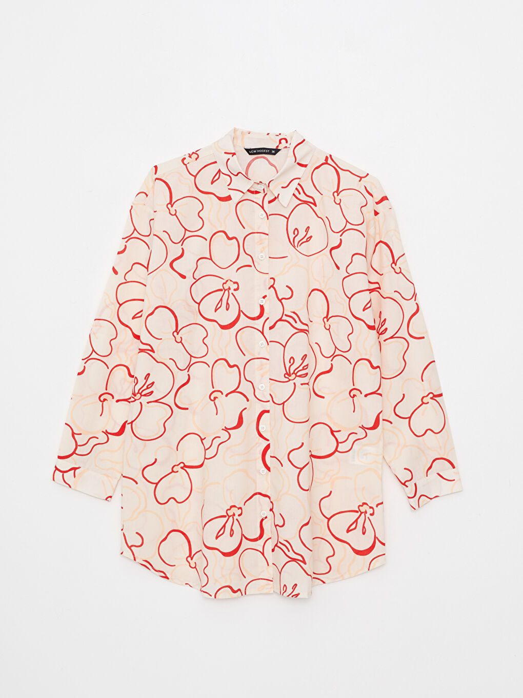 LCW Modest Gemusterte Langarm Oversize Popeline Damen Hemd-Tunika -W2DD24Z8-LRA