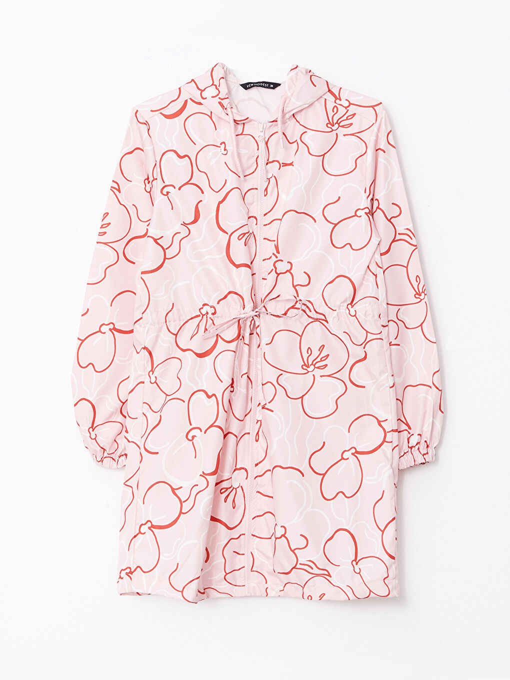 Pembe Kapüşonlu Çiçekli Uzun Kollu Kadın Tunik-5