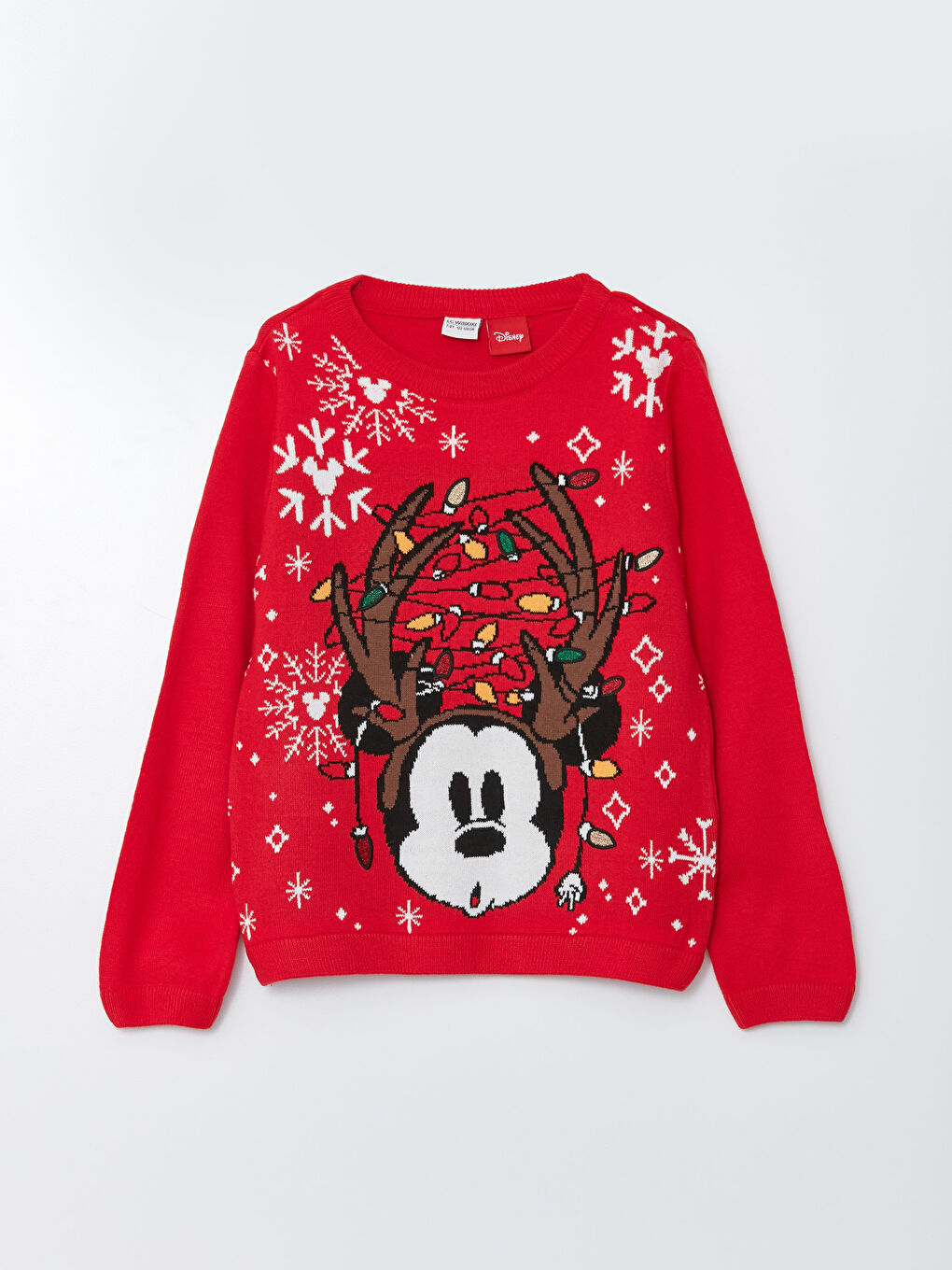 Crew Neck Mickey Mouse Patterned Christmas Themed Long Sleeve Girl Knitwear Sweater -W2DD43Z4-MMP