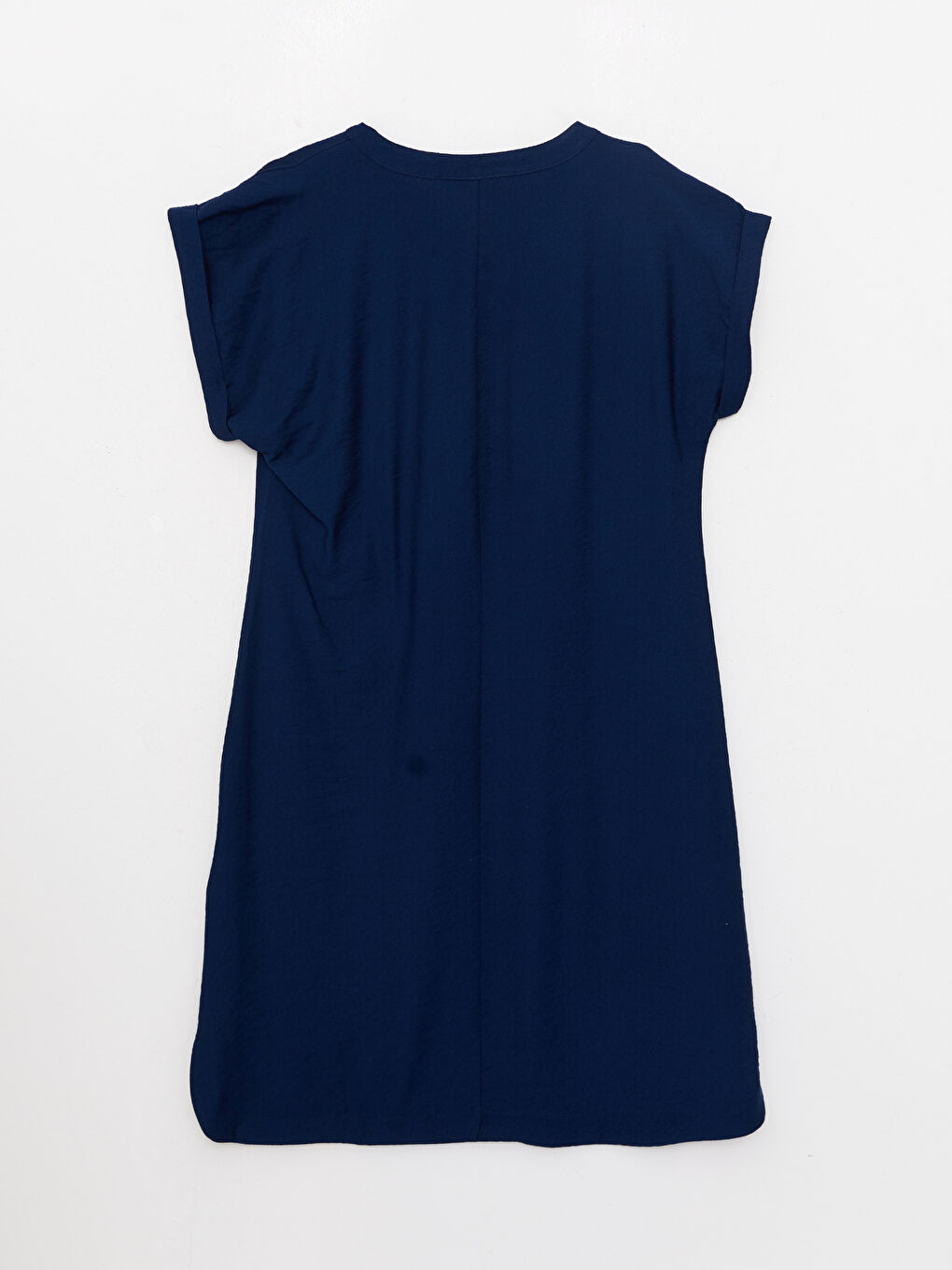 Lacivert Kaçık Yaka Düz Kısa Kollu Kadın Elbise-6