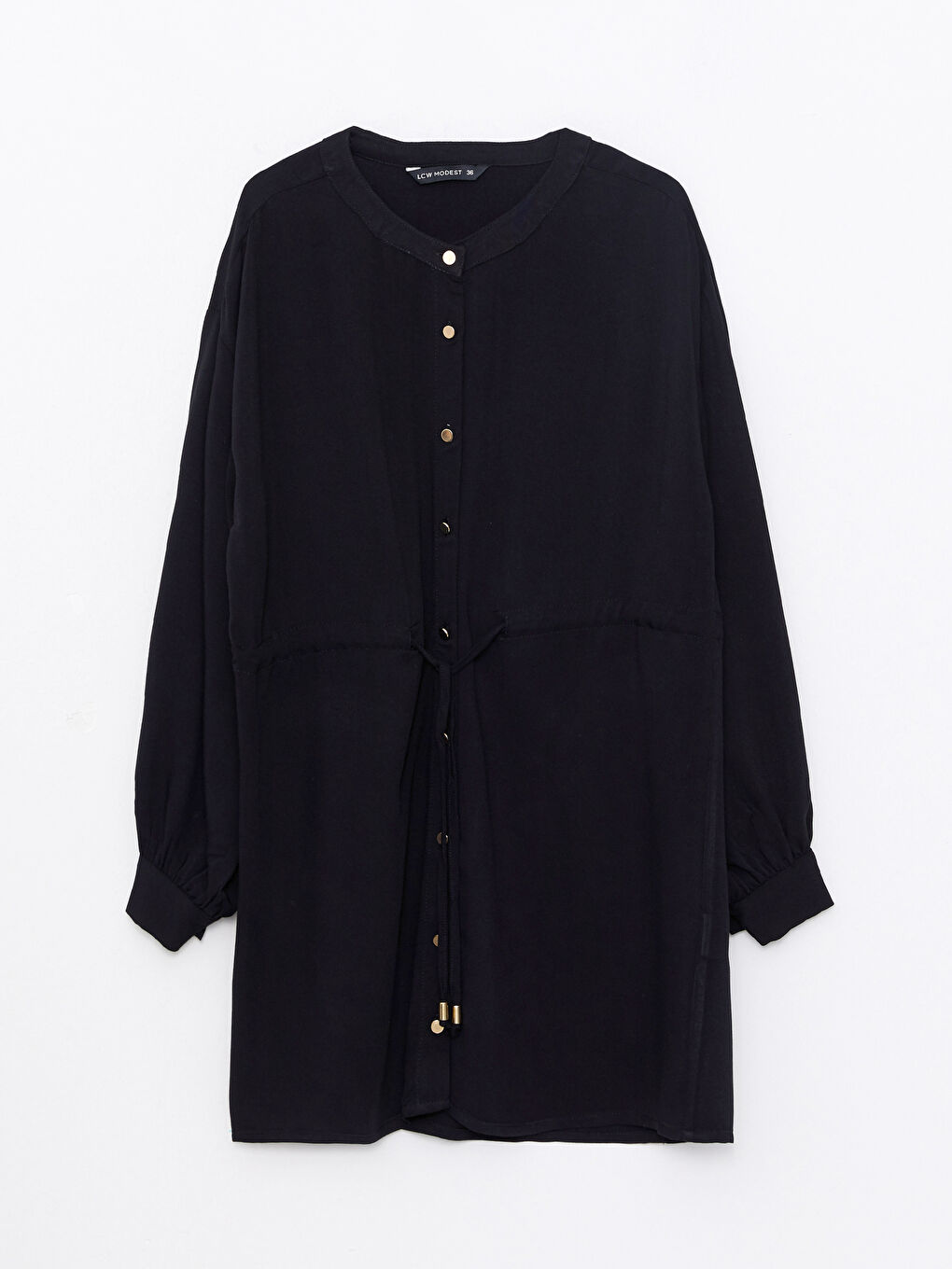 Siyah Bisiklet Yaka Düz Uzun Kollu Viskon Kadın Tunik-5