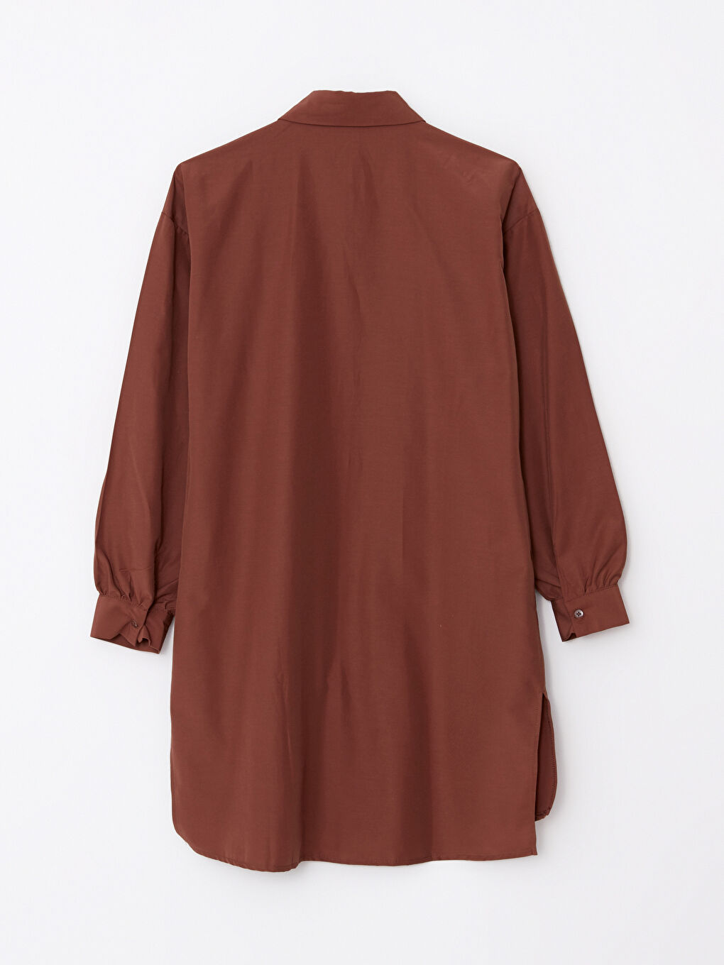 Kahverengi Düz Uzun Kollu Oversize Kadın Gömlek Tunik-6