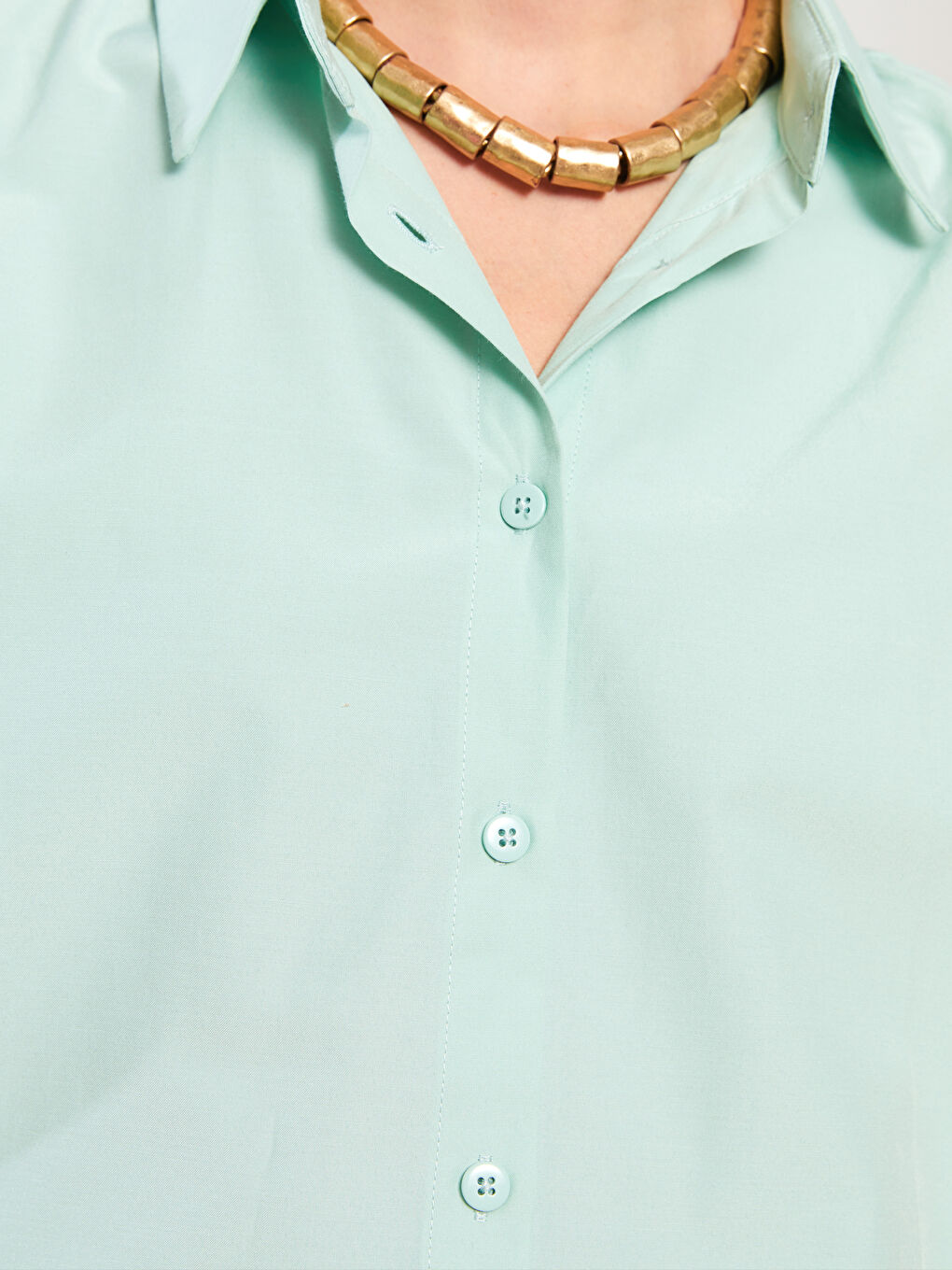 Yeşil Düz Uzun Kollu Oversize Kadın Gömlek Tunik-3