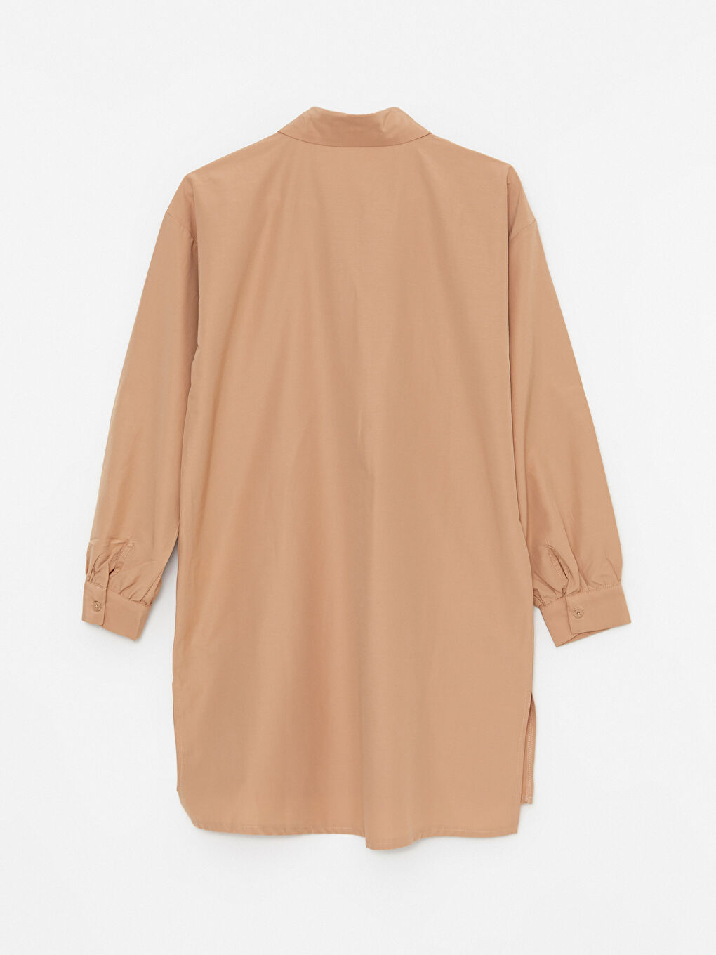 Kahverengi Düz Uzun Kollu Oversize Kadın Gömlek Tunik-6
