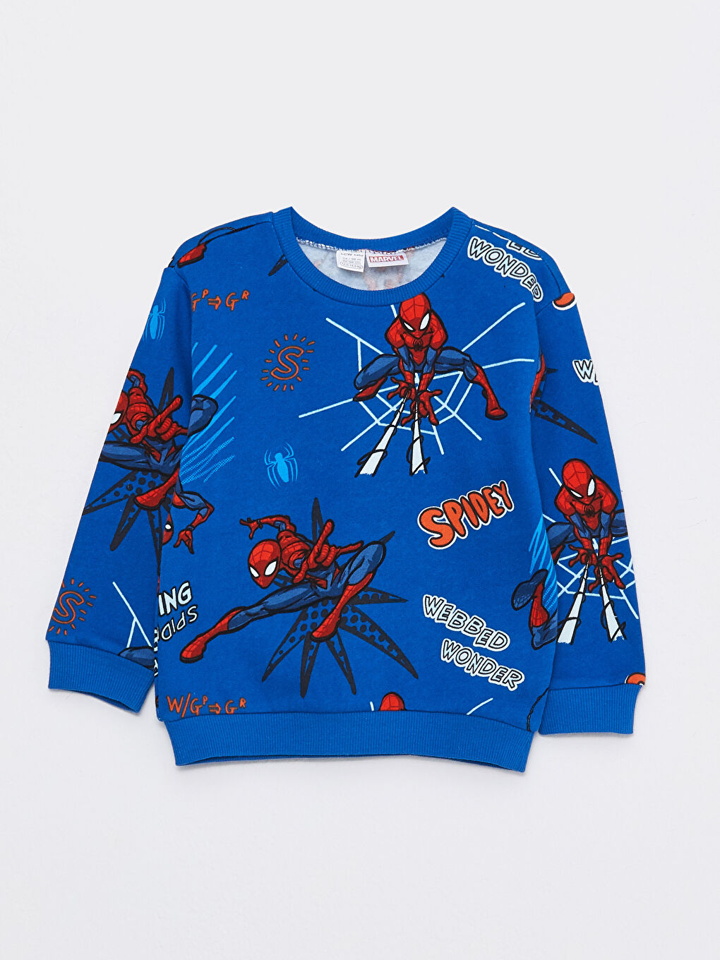 LCW baby Koyu Lacivert Baskılı Bisiklet Yaka Uzun Kollu Spiderman Baskılı Erkek Bebek Sweatshirt ve Eşofman Alt 2'li Takım - 1