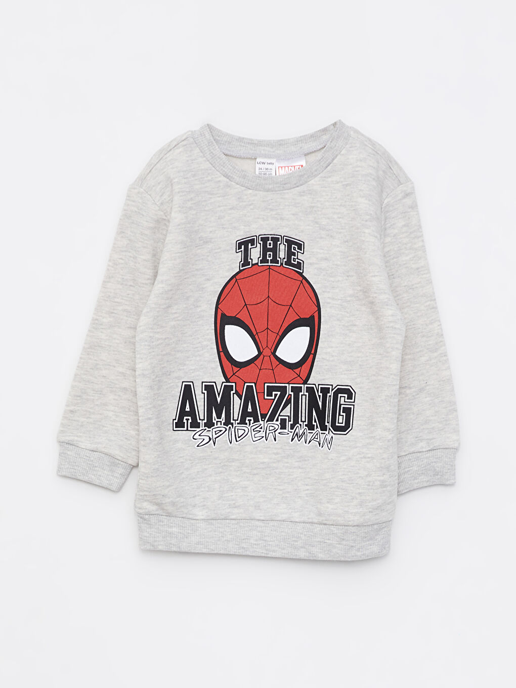 LCW baby Gri Bisiklet Yaka Uzun Kollu Spiderman Baskılı Erkek Bebek Sweatshirt