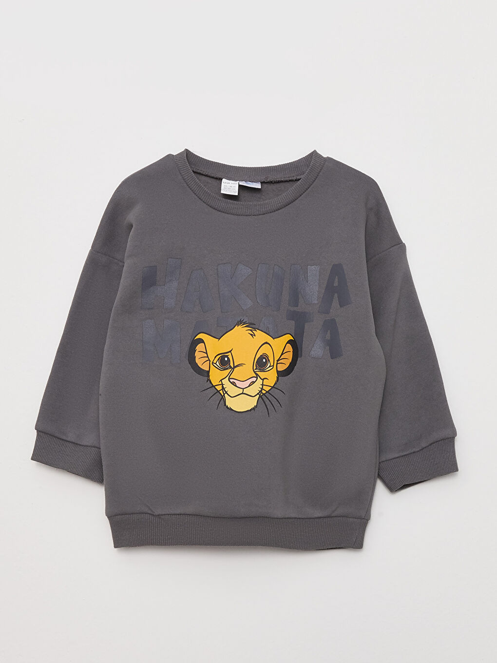 Gri Bisiklet Yaka Uzun Kollu Aslan Kral Baskılı Erkek Bebek Sweatshirt ve Eşofman Alt 2'li Takım-1