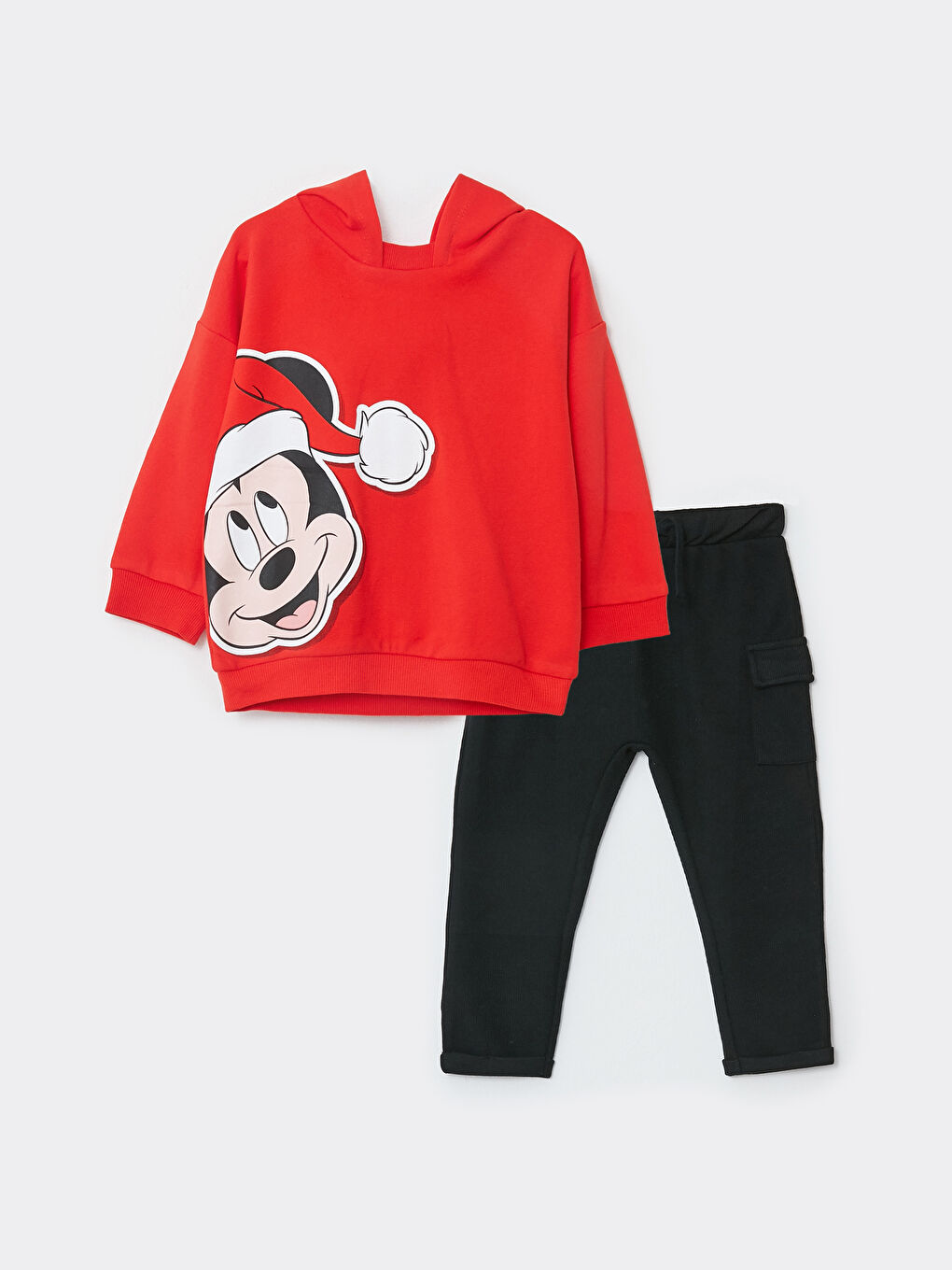 LCW baby Canlı Kırmızı Kapüşonlu Uzun Kollu Mickey Mouse Baskılı Erkek Bebek Sweatshirt ve Eşofman Alt 2'li - 4