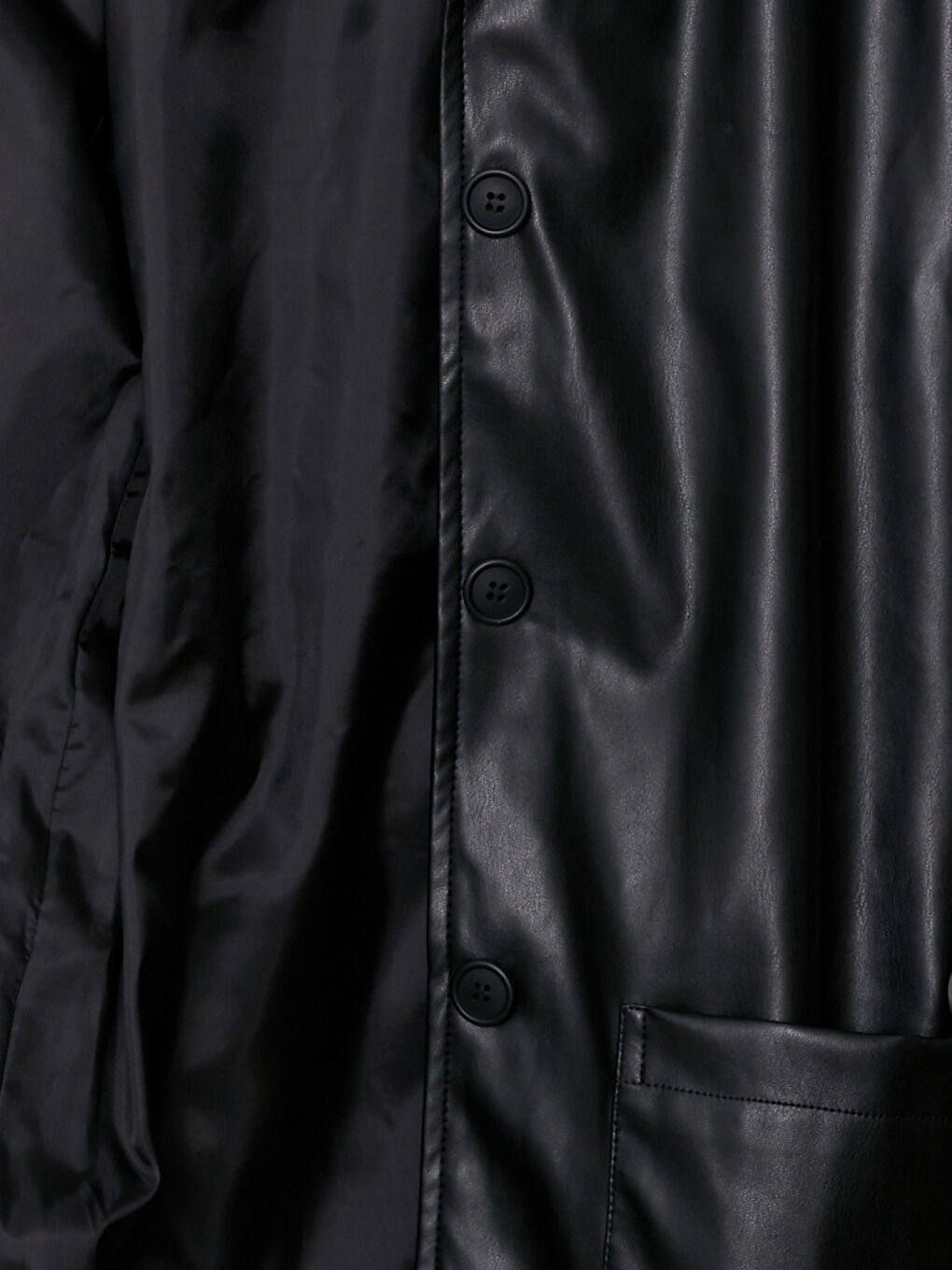 Siyah Kadın Gömlek Yaka Düz Deri Görünümlü Mont-6