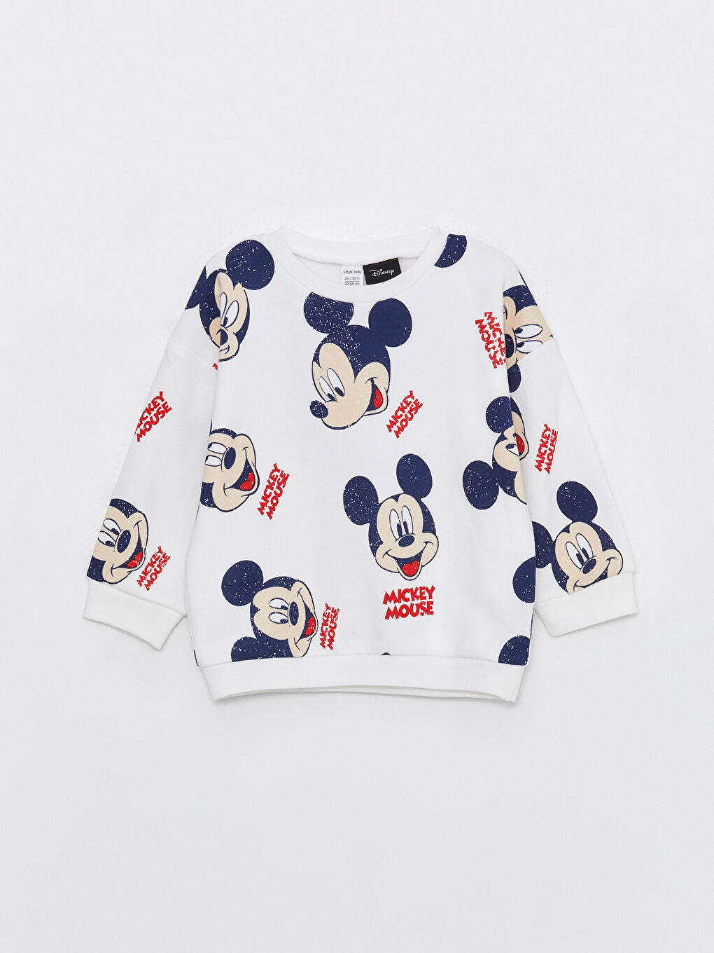 LCW baby Ekru Baskılı Bisiklet Yaka Uzun Kollu Mickey Mouse Baskılı Erkek Bebek Sweatshirt ve Eşofman Alt 2'li Takım - 1