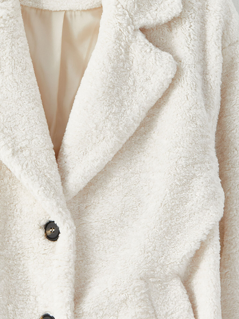 Ekru Kadın Ceket Yaka Düz Pelüş Kaban-9