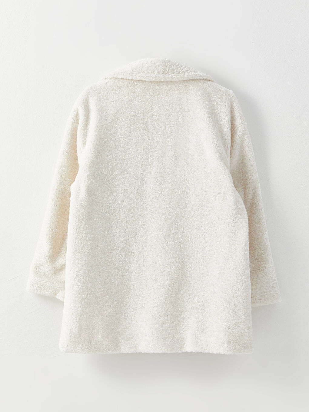 Ekru Kadın Ceket Yaka Düz Pelüş Kaban-8