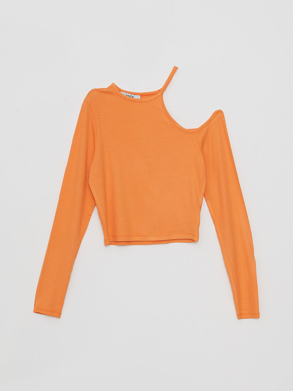 Turuncu Bisiklet Yaka Düz Uzun Kollu Kadın Crop-5