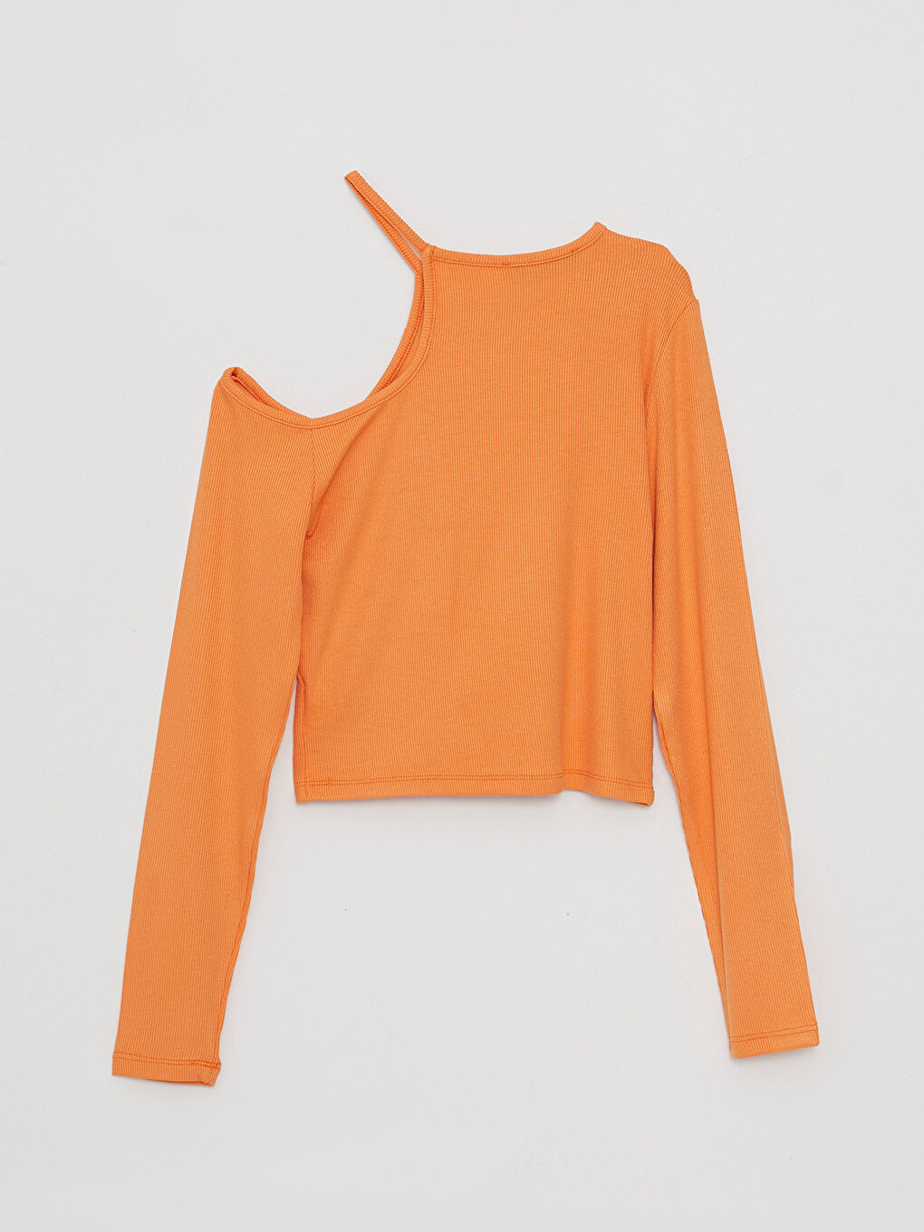 Turuncu Bisiklet Yaka Düz Uzun Kollu Kadın Crop-6