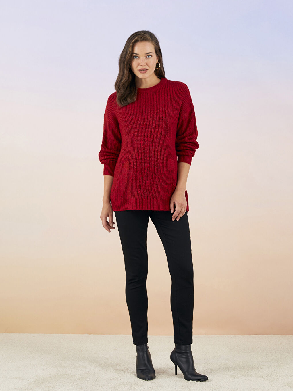 Светр трикотажний для вагітних з круглим вирізом горловини, звичайною посадкою та довгим рукавом-1