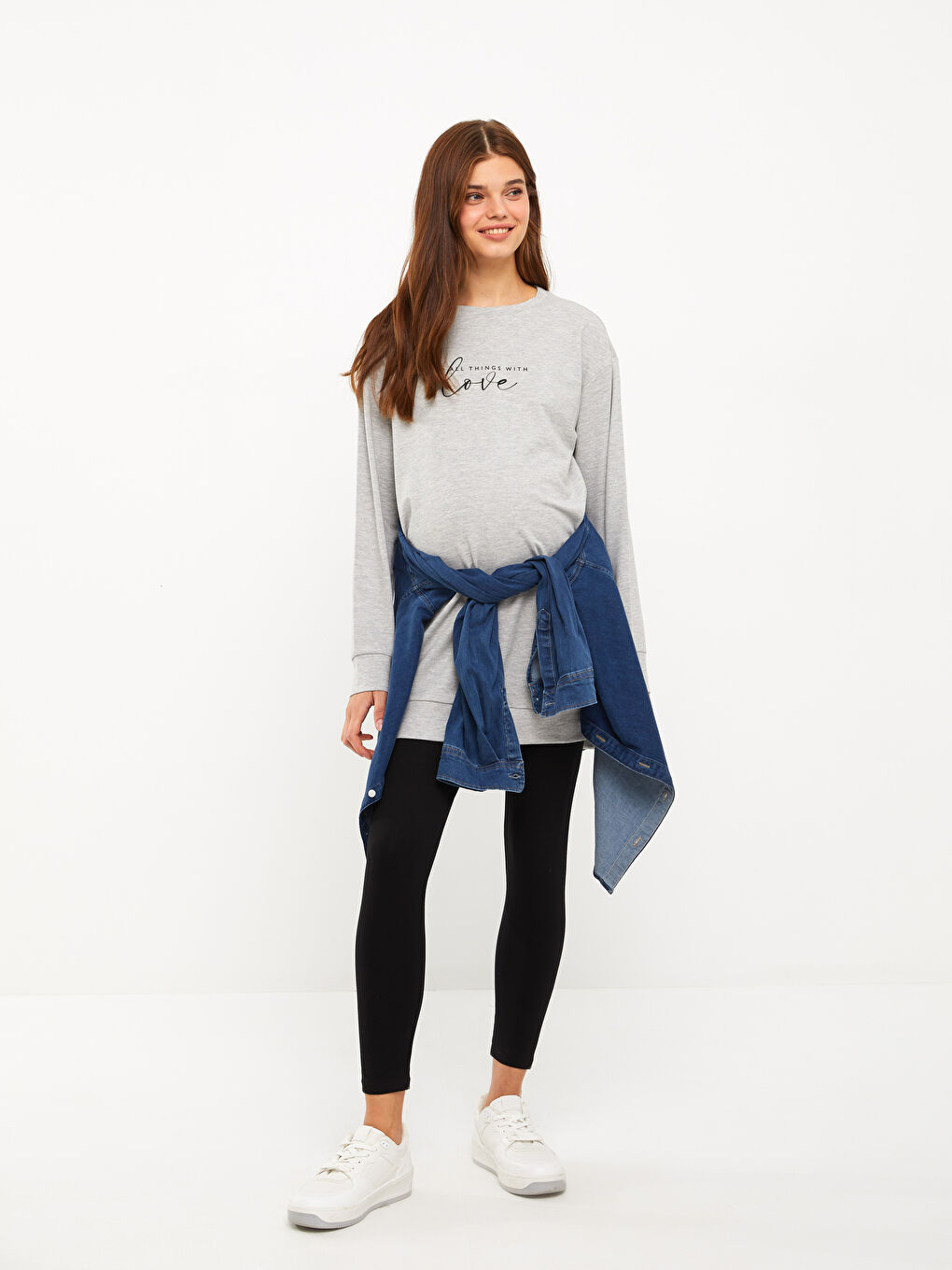 Colanți de Maternitate Simpli cu Bandă pe Burtă-1