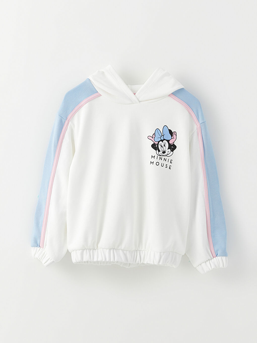 Ekru Kapüşonlu Minnie Mouse Baskılı Uzun Kollu Kız Çocuk Sweatshirt