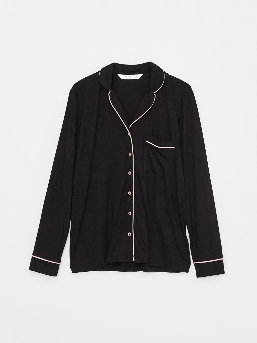 طقم بيجامة بياقة قميص سادة كم طويل للسيدات-5