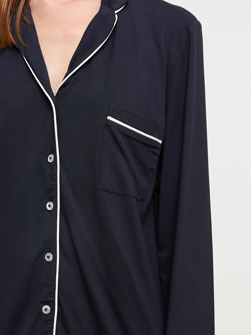 Collared Neck Plain Long Sleeve Women's Pyjama Set-3