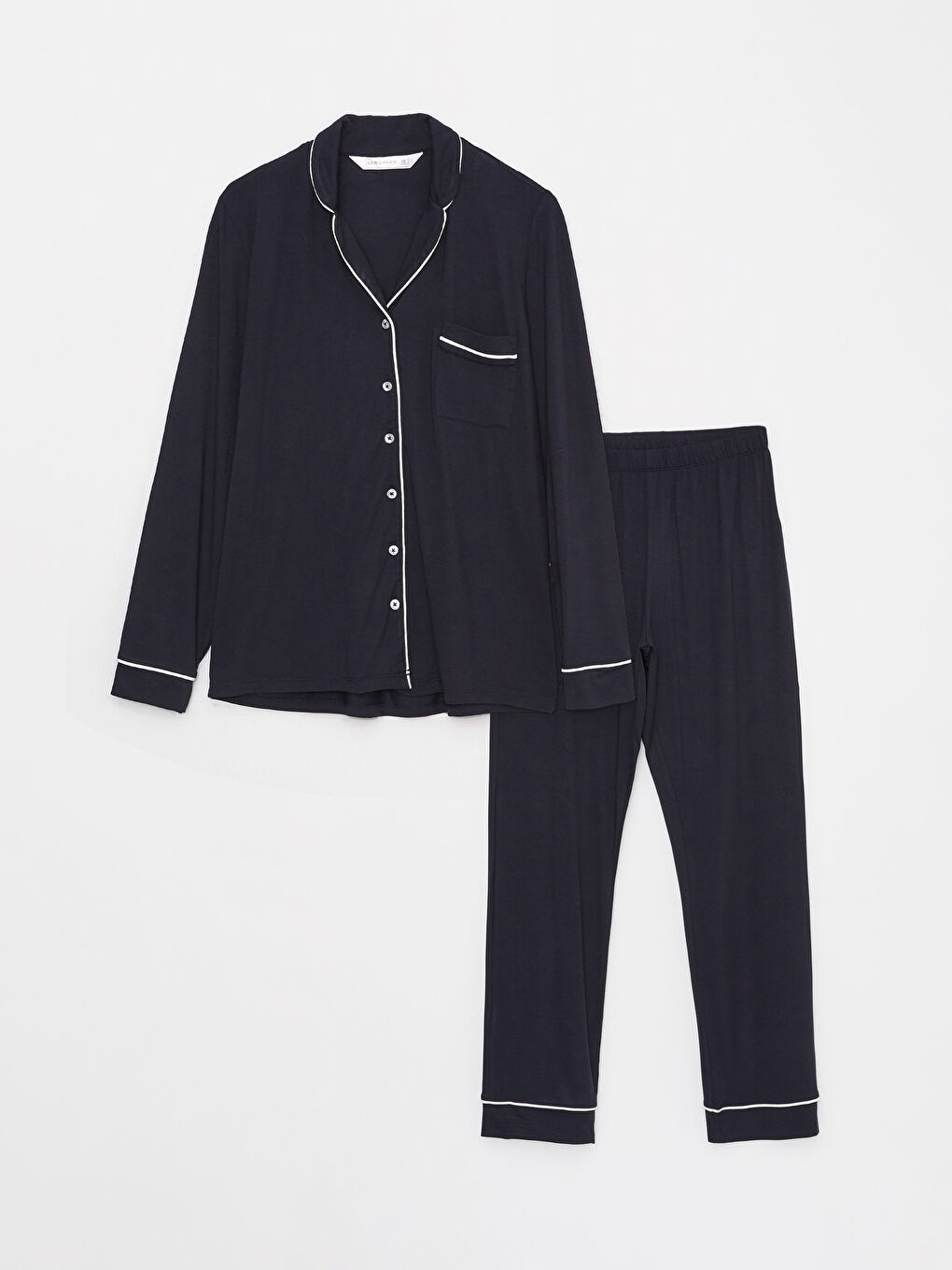 Collared Neck Plain Long Sleeve Women's Pyjama Set-5