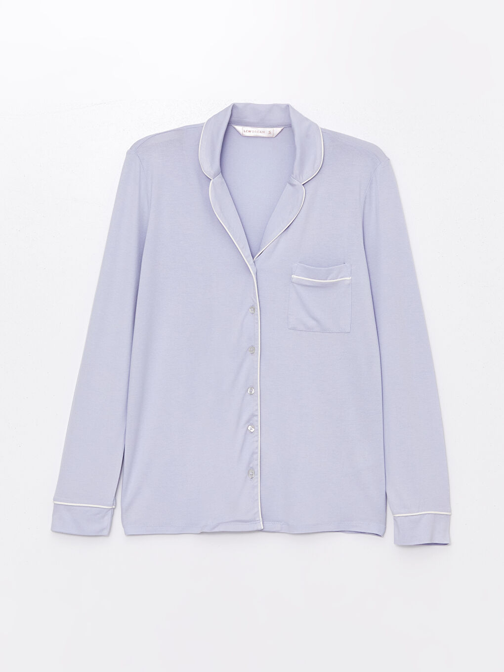 Mavi Gömlek Yaka Düz Uzun Kollu Kadın Pijama Takımı-5