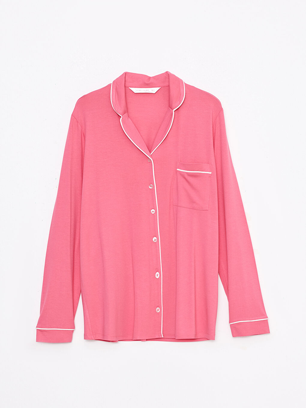 Pembe Gömlek Yaka Düz Uzun Kollu Kadın Pijama Takımı-6
