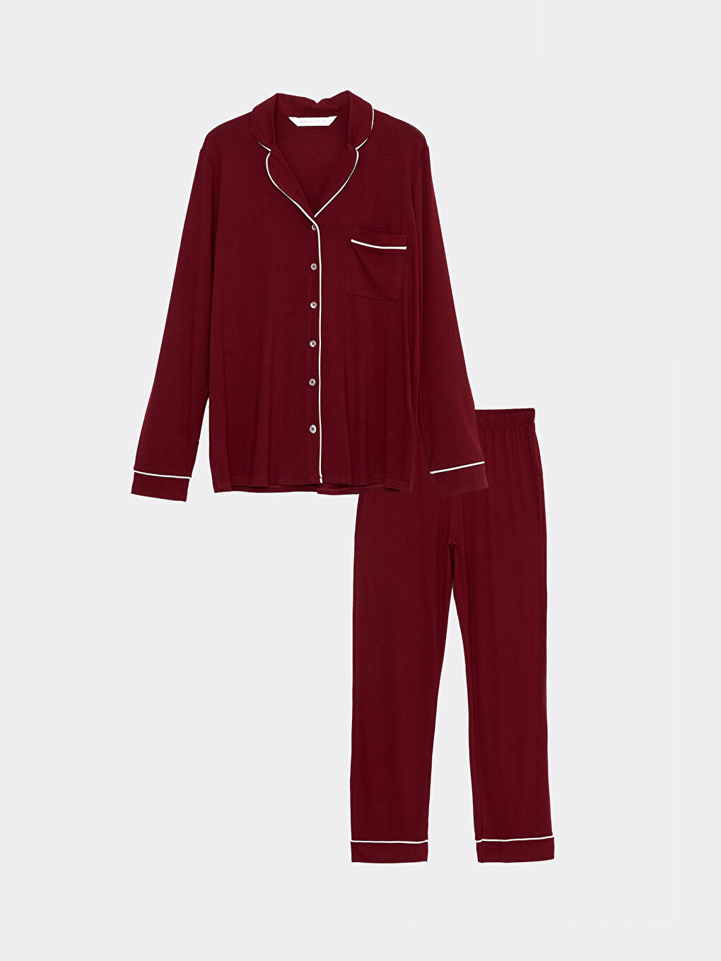 LCW DREAM Bordo Gömlek Yaka Düz Uzun Kollu Kadın Pijama Takımı - 5