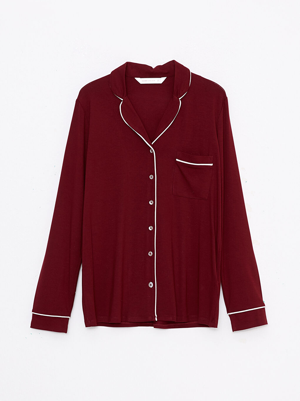 LCW DREAM Bordo Gömlek Yaka Düz Uzun Kollu Kadın Pijama Takımı - 6