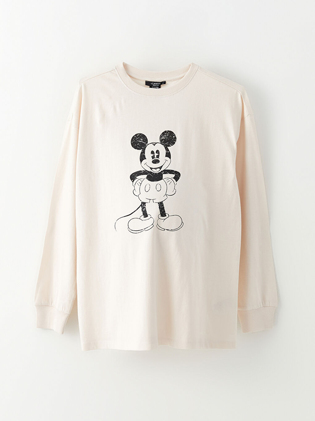 LCWAIKIKI Maternity Rundhalsausschnitt Mickey Mouse Bedrucktes Langarm Mutterschafts-T-Shirt -W2DE21Z8-FEK