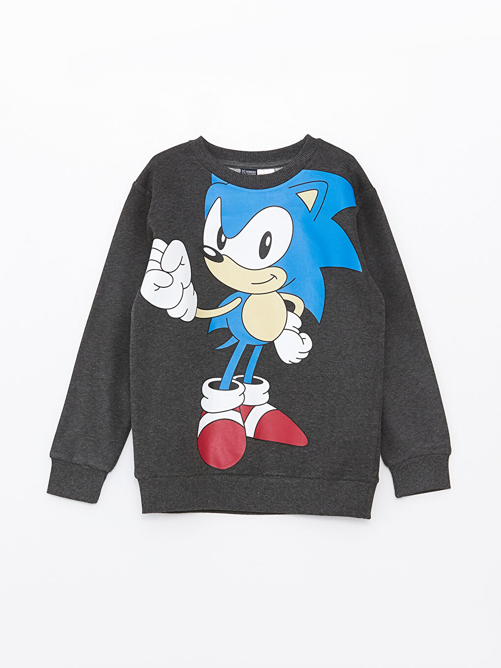 Antrasit Bisiklet Yaka Sonic Baskılı Uzun Kollu Erkek Çocuk Sweatshirt