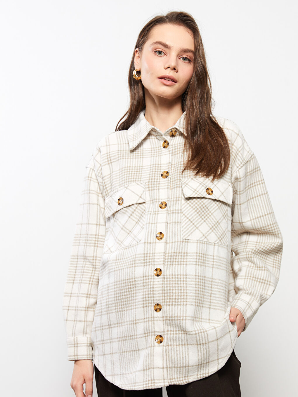 Plaid Long Sleeve Flannel Maternity Lumberjack Shirt Jacket