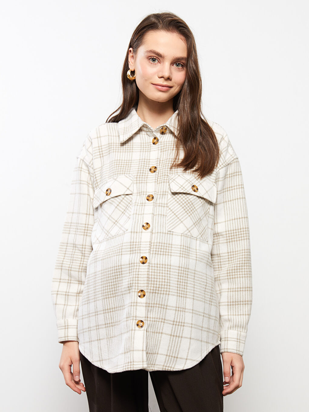 Plaid Long Sleeve Flannel Maternity Lumberjack Shirt Jacket-1