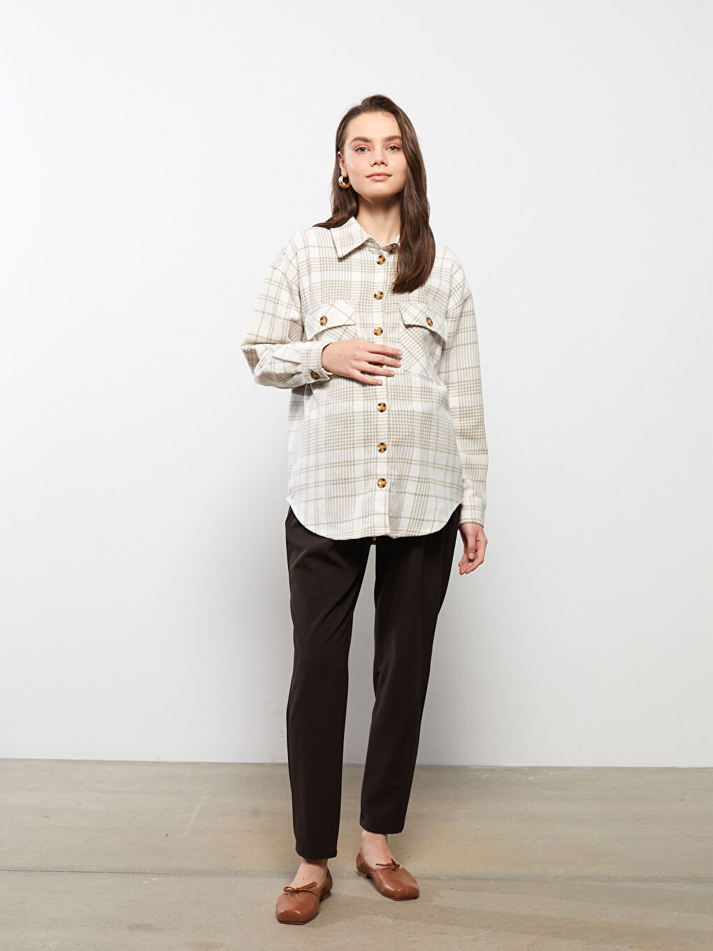 Plaid Long Sleeve Flannel Maternity Lumberjack Shirt Jacket-2