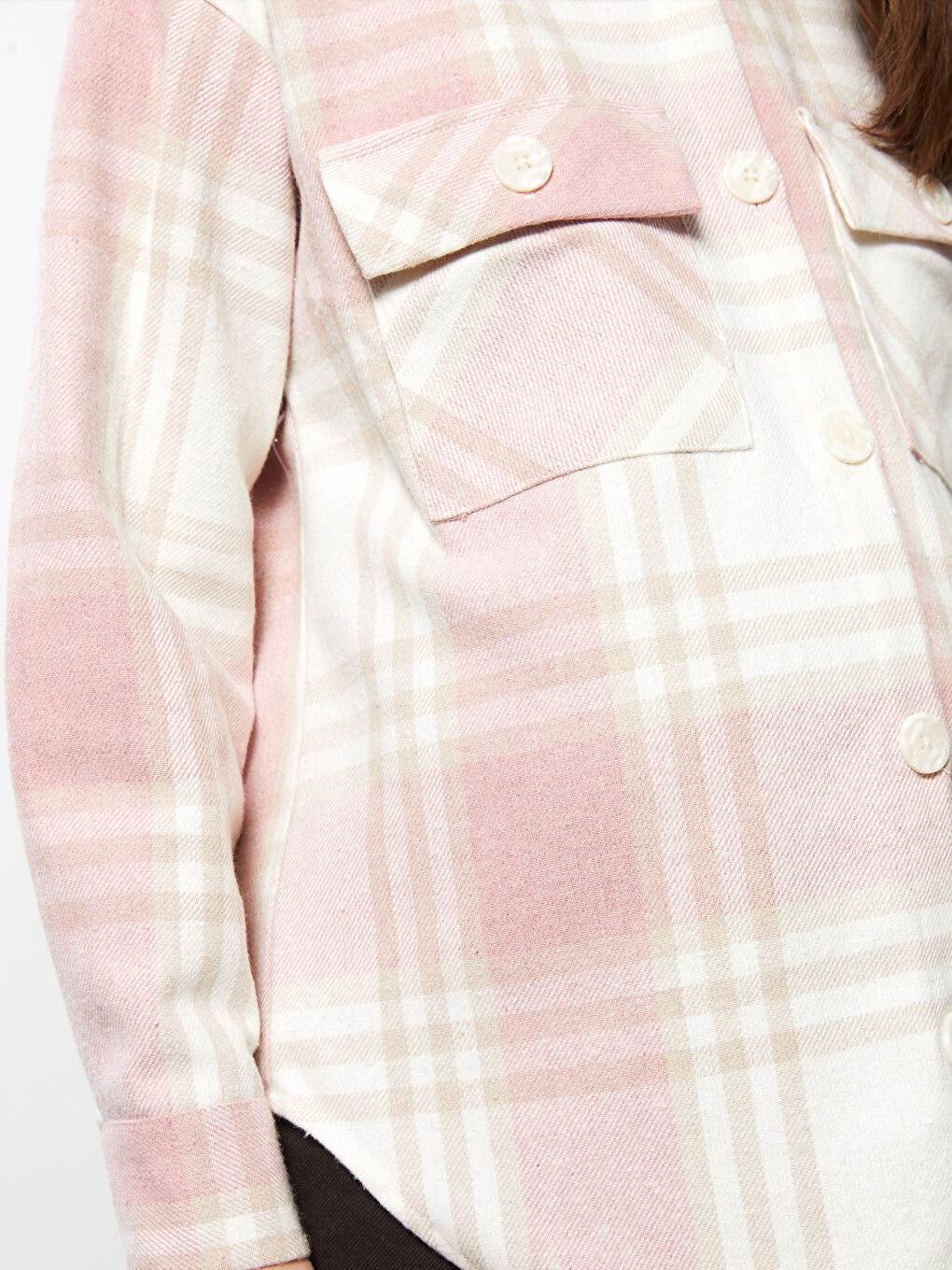 Pembe Ekose Uzun Kollu Flanel Hamile Oduncu Gömlek Ceket-3