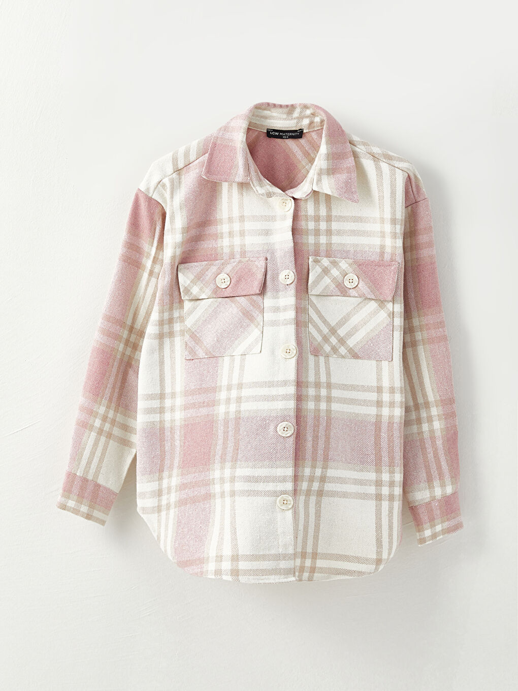 Pembe Ekose Uzun Kollu Flanel Hamile Oduncu Gömlek Ceket-5