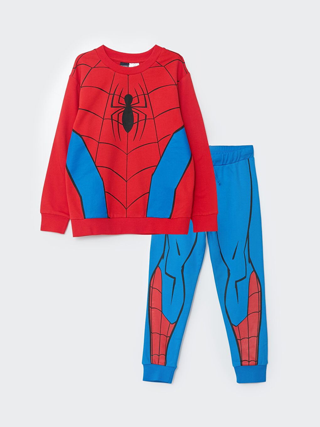 LCW Kids Kırmızı Bisiklet Yaka Spiderman Baskılı Uzun Kollu Erkek Çocuk Sweatshirt ve Eşofman Altı