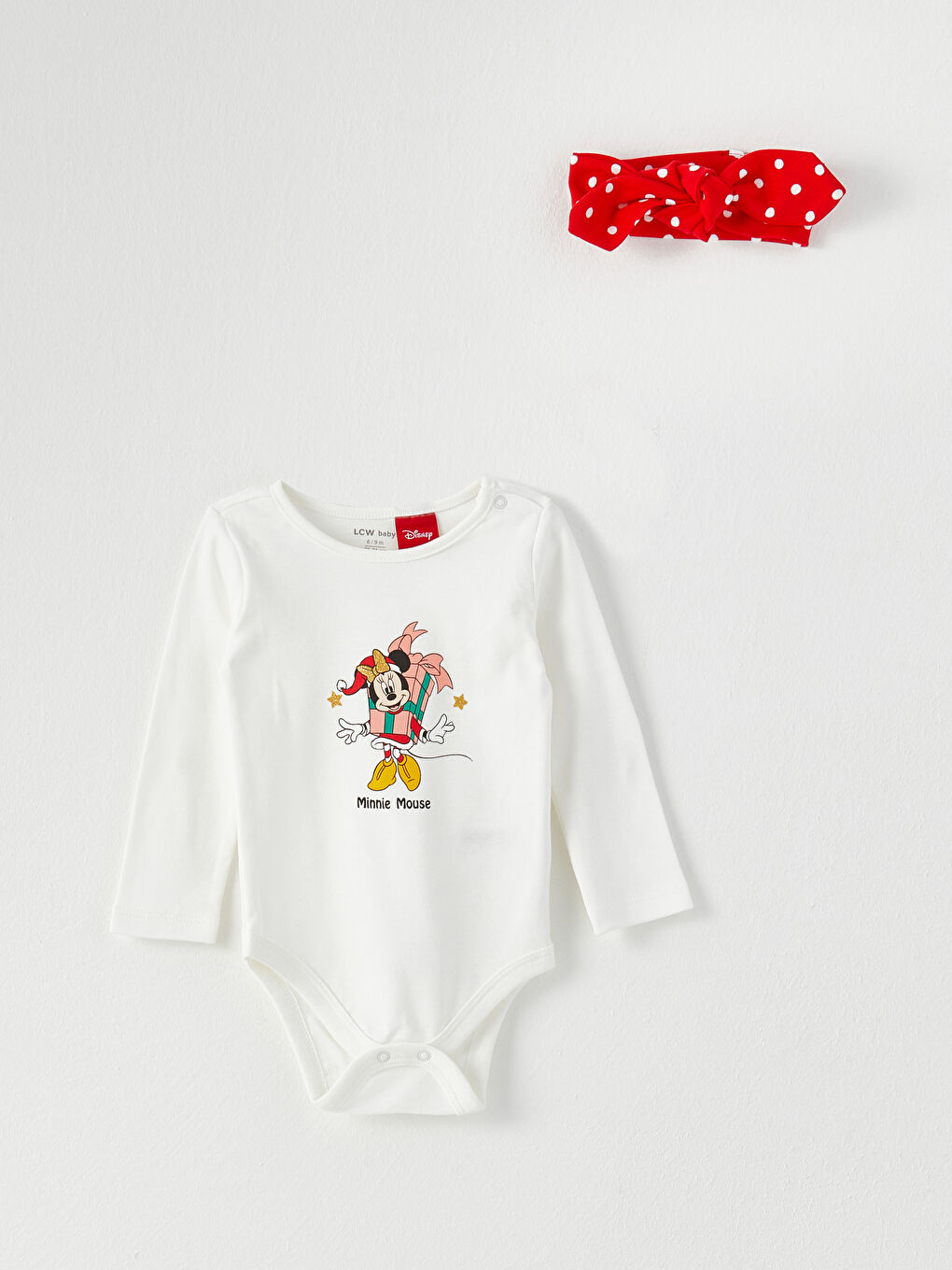 Ekru Bisiklet Yaka Uzun Kollu Minnie Mouse Baskılı Kız Bebek 3'lü Takım-4