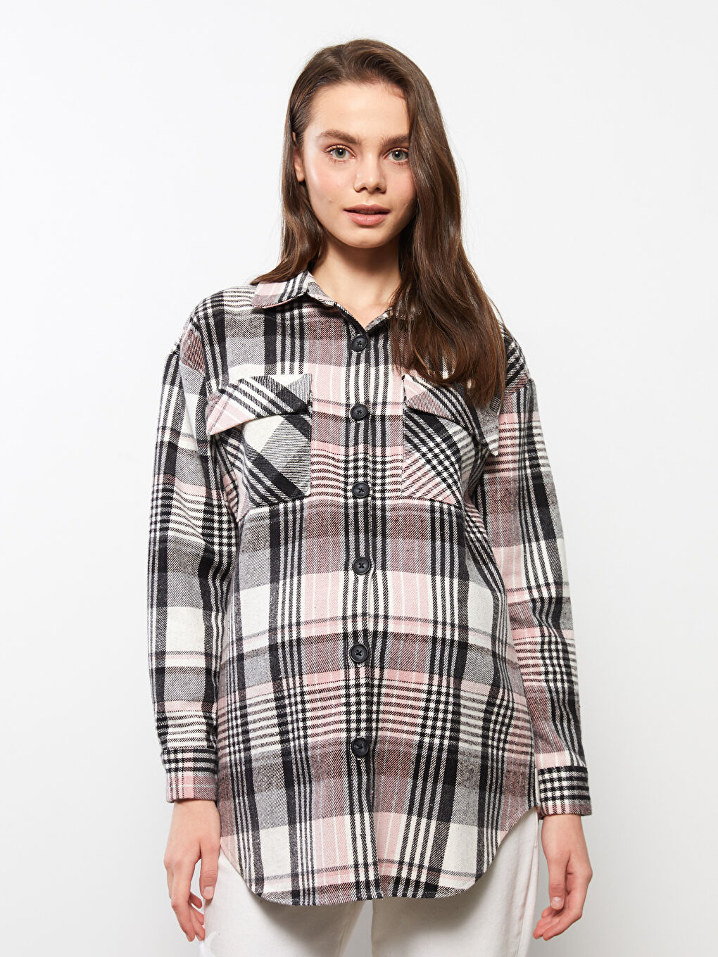 LC Waikiki Plaid Long Sleeve Flannel Maternity Shirt Jacket -W2DE55Z8-LNQ