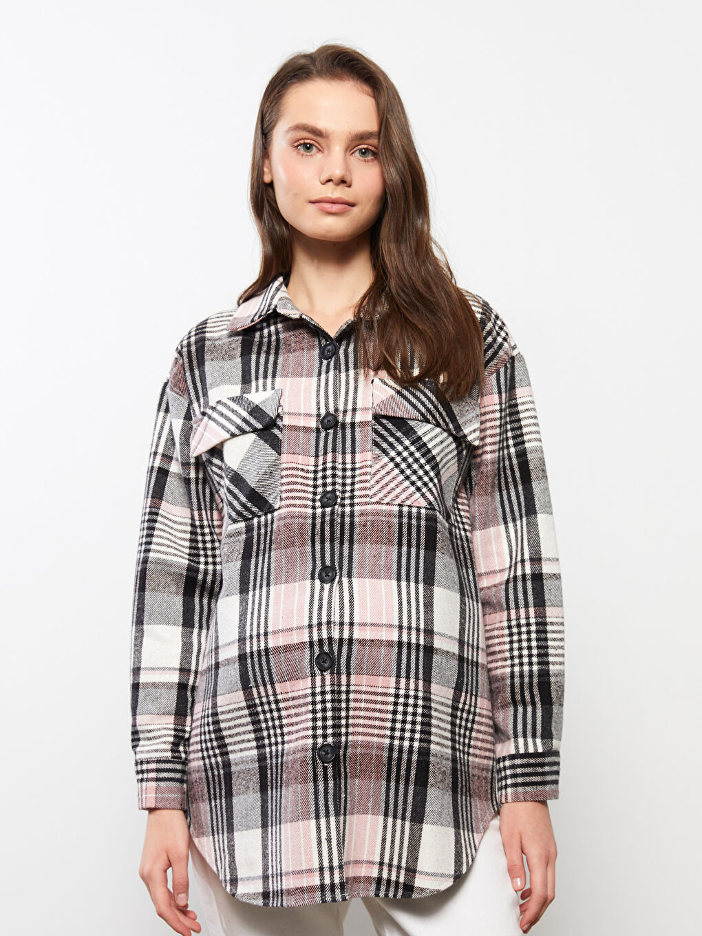LC Waikiki Plaid Long Sleeve Flannel Maternity Shirt Jacket -W2DE55Z8-LNQ